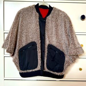 Hei Hei Anthropologie Faux Fur Reversible zipper Snap Jacket Red Blue Small